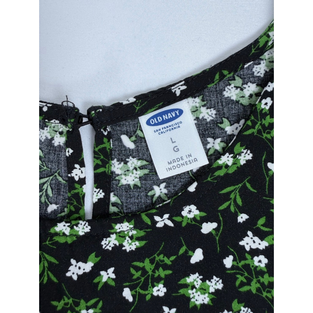 Women's Old Navy Black White Green Floral Mini Dress Size L $5 w/$25 purchase - Picture 7 of 9
